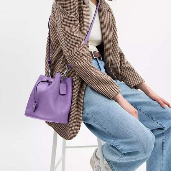 Coach Rowan Bucket Leather Bag Violet w Removable Zipper pouch NWT - Picture 2 of 16